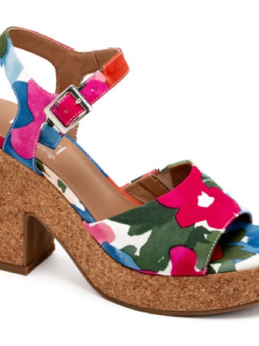 Floral Cork Platform Wedge Sandal in Pink Multi